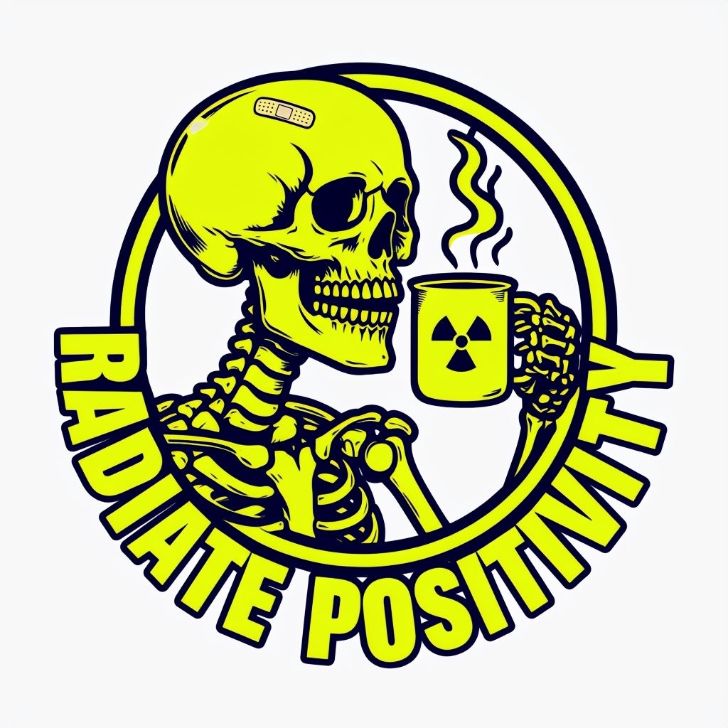 Neon Yellow Skeleton Sipping from Mug with Radiate Positivity Print Mug