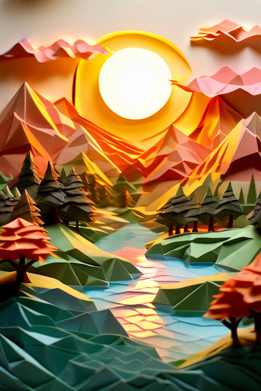 An sunrise landscape origami style by Judy J.Chambless - Playground