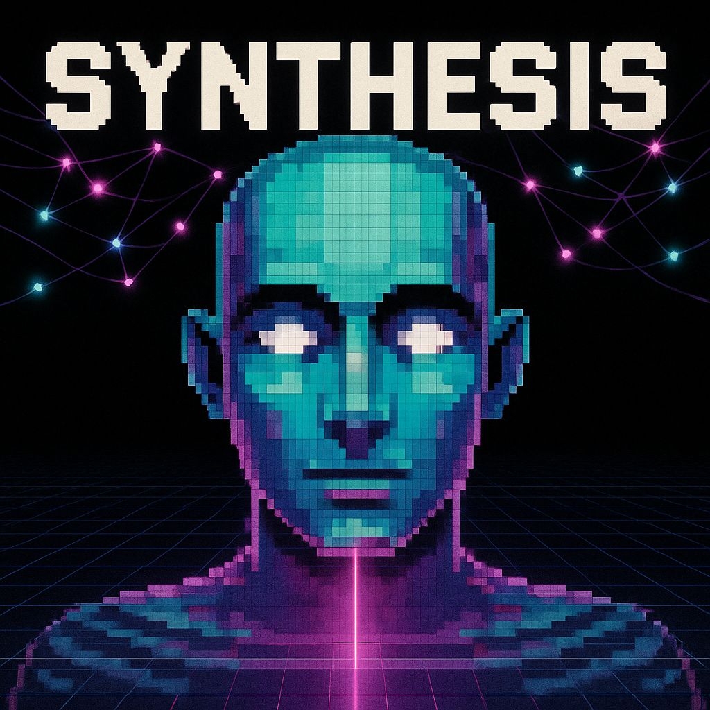 Retro-Futuristic Pixel Art Head with Synthesized Neural Networks Spotify Album Cover