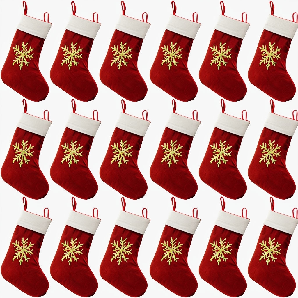 Festive Red Christmas Stockings with Gold Snowflake Patterns Sticker