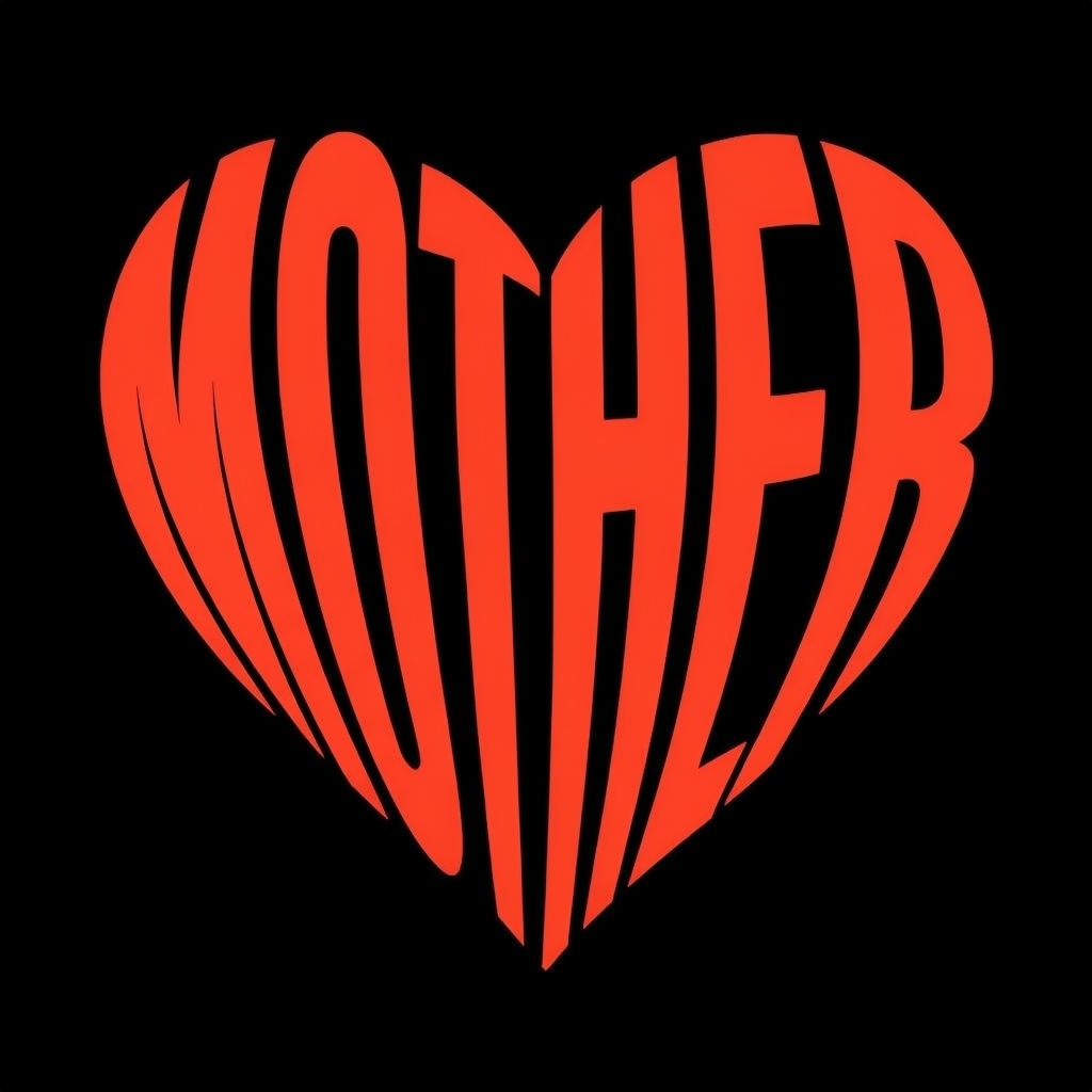 Bold Red Heart Shaped MOTHER Typography Design T-shirt