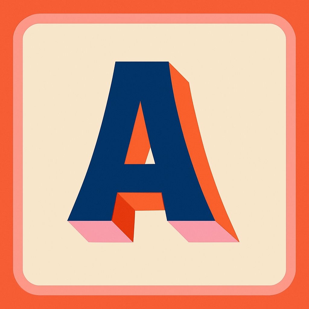 Modern Minimalist Navy Blue Letter A with Orange Shadow Pattern