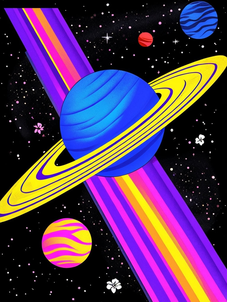 Vibrant Retro-Futuristic Cosmic Scene Mobile Wallpaper