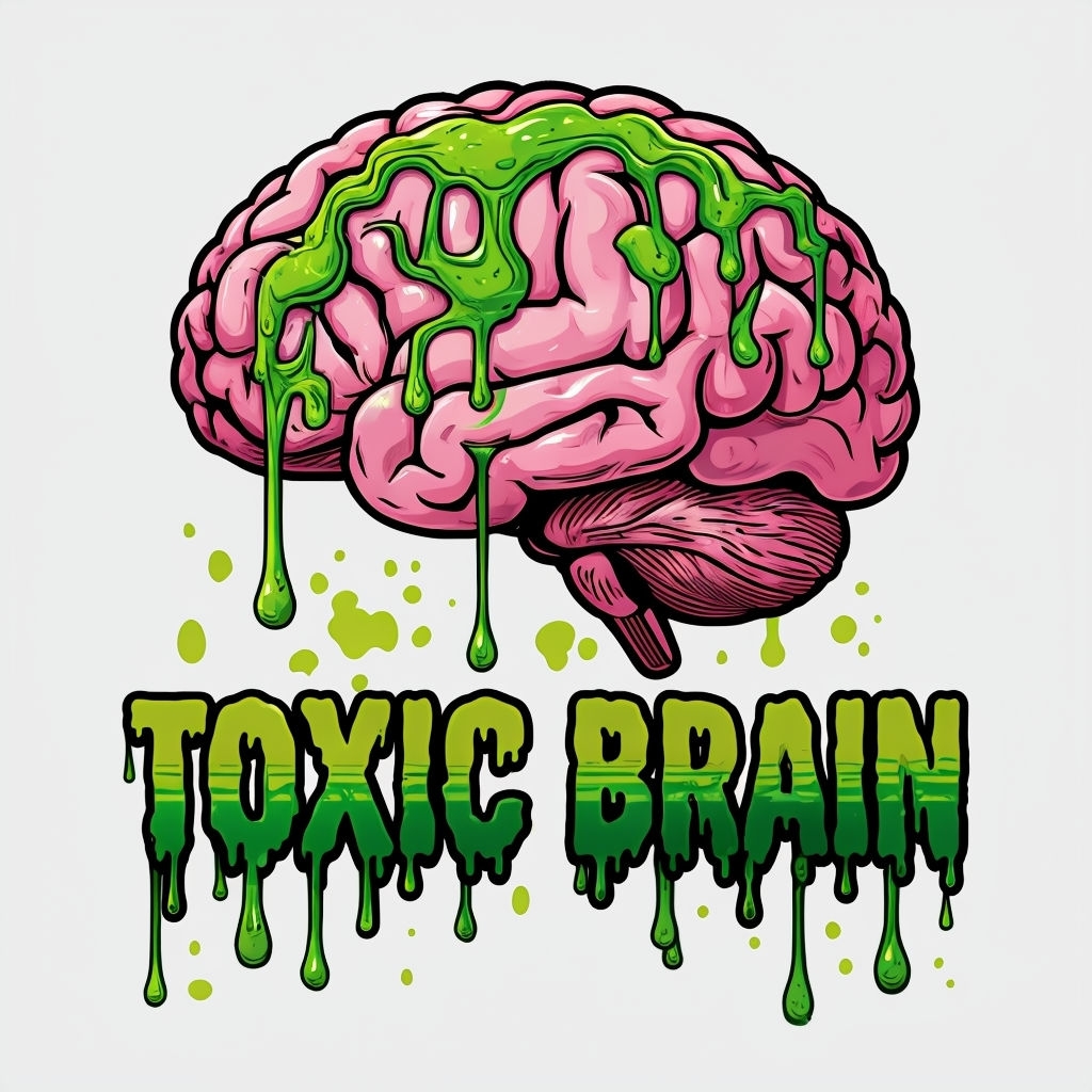 Toxic Brain Cartoon Illustration with Dripping Liquid T-Shirt