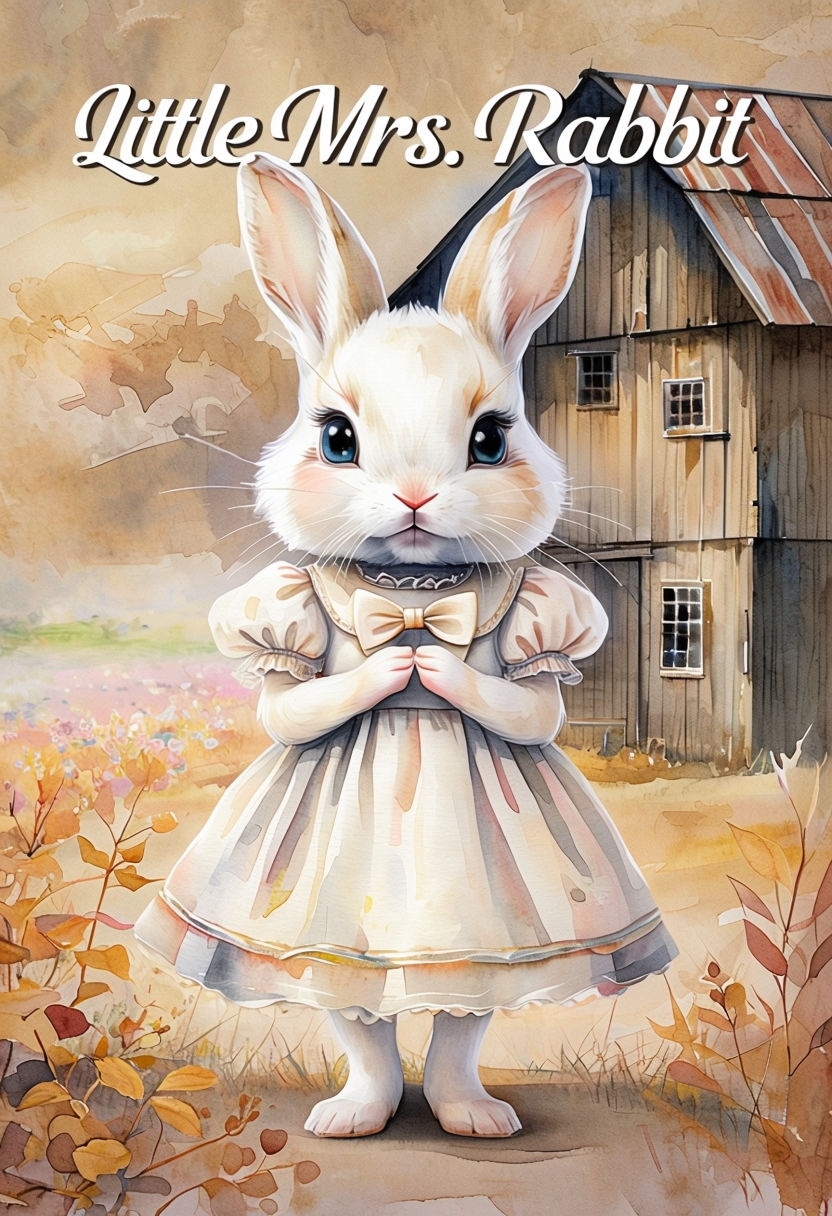 Whimsical Watercolor Little Mrs. Rabbit Illustration Art