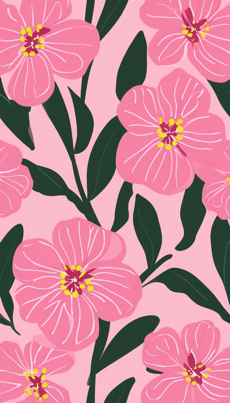 Vibrant Pink Floral Pattern with Green Leaves Phone Case Cover