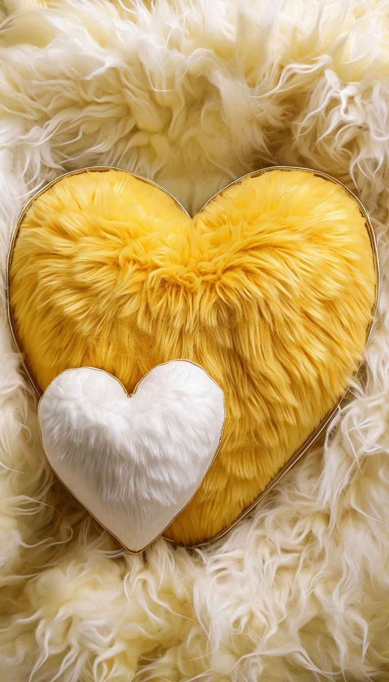 Cozy Heart-Shaped Plush Cushions on Fluffy Background Mobile Wallpaper