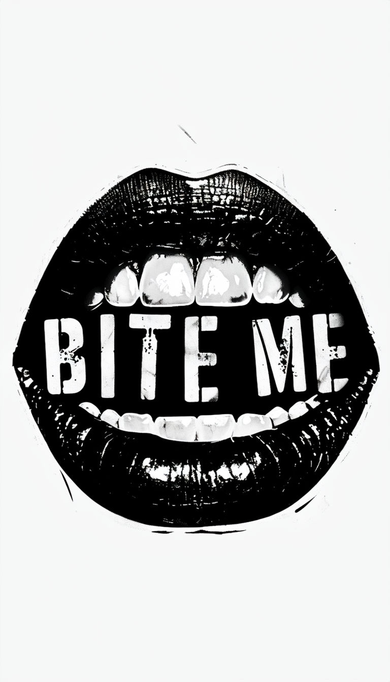 Bold Black and White BITE ME Lips Graphic T-Shirt