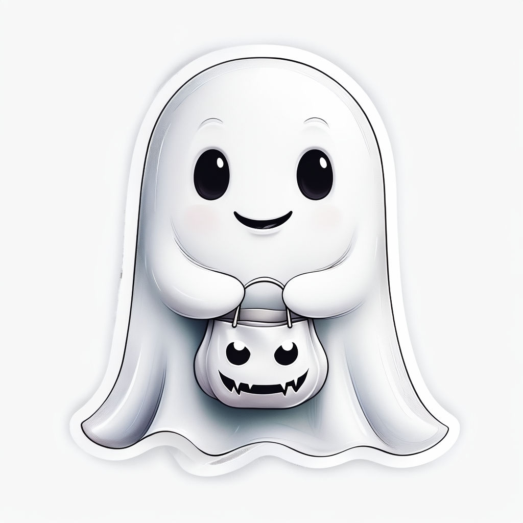 Cute Ghost with Trick-or-Treat Bag Sticker