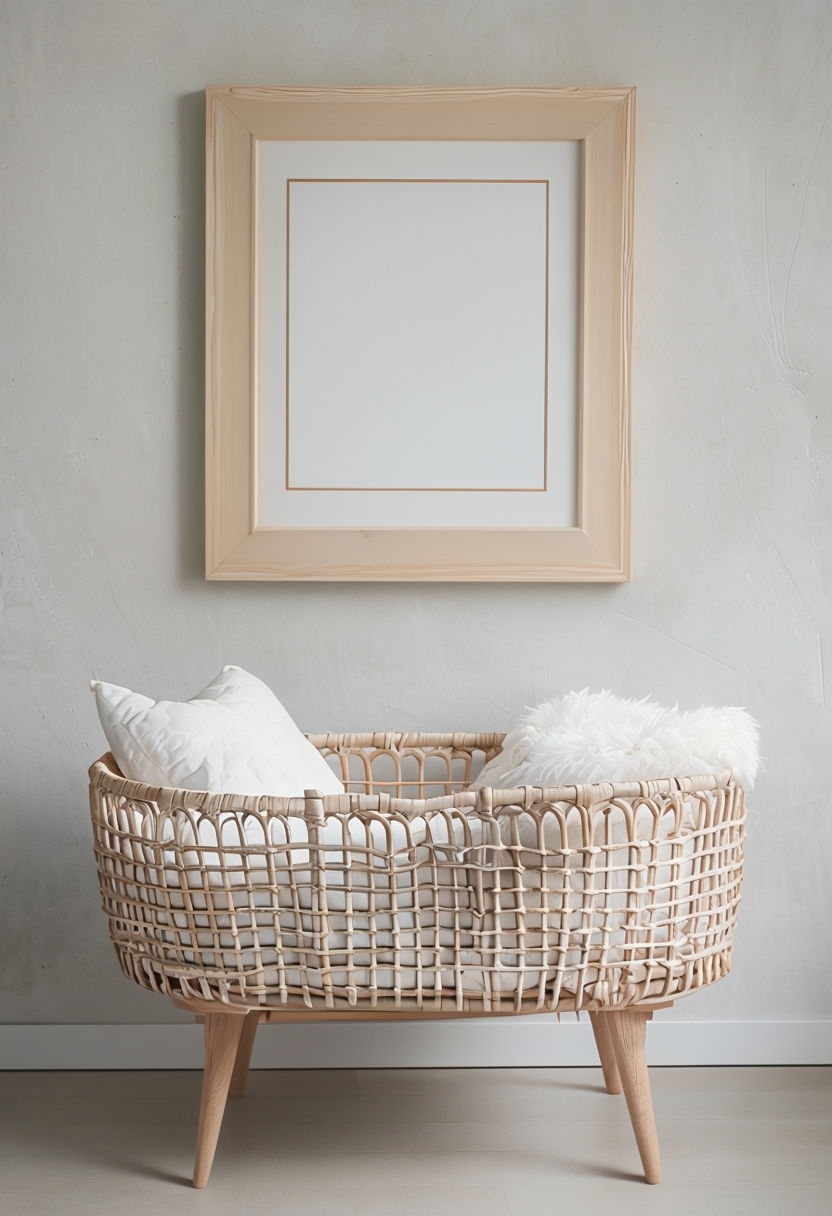 Minimalist Wicker Baby Bed Moses Basket Art for Nursery Poster