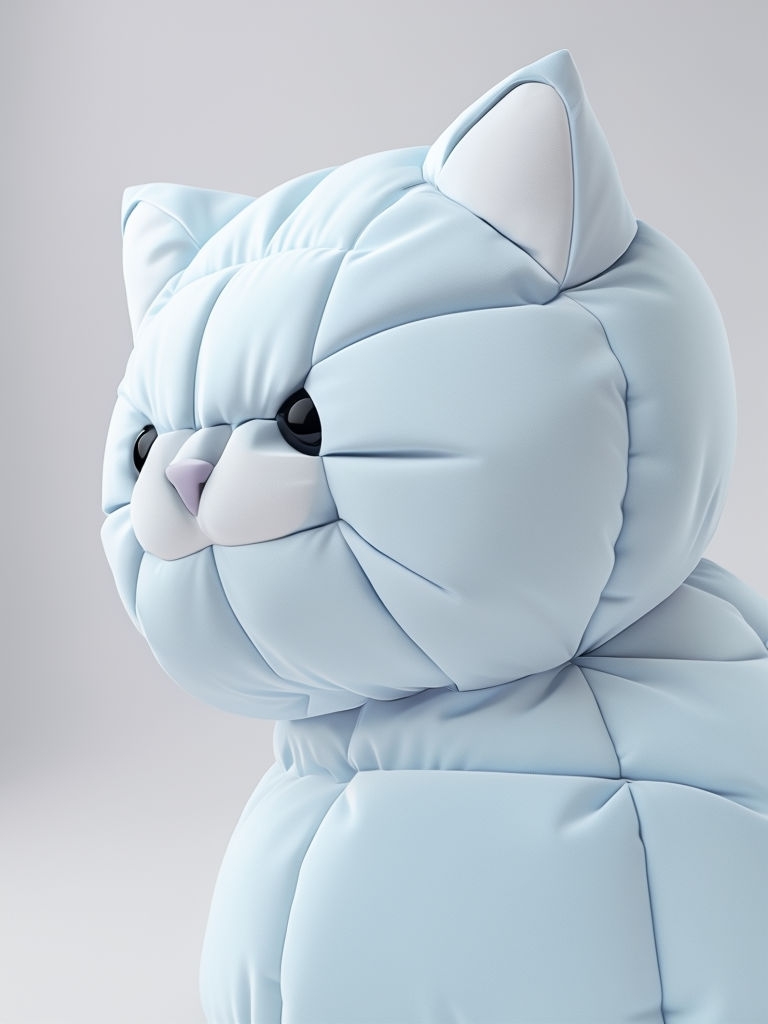 Soft Pastel Blue Cat-Shaped Cushion Art Illustration