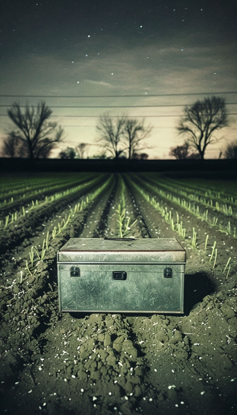 Eerie Vintage Nighttime Rural Scene with Toolbox Mobile Wallpaper