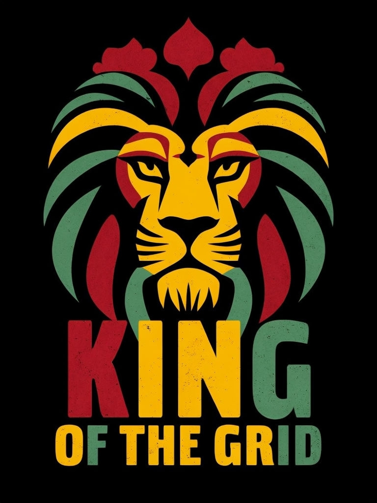 Reggae Lion King of the Grid Graphic Design T-Shirt