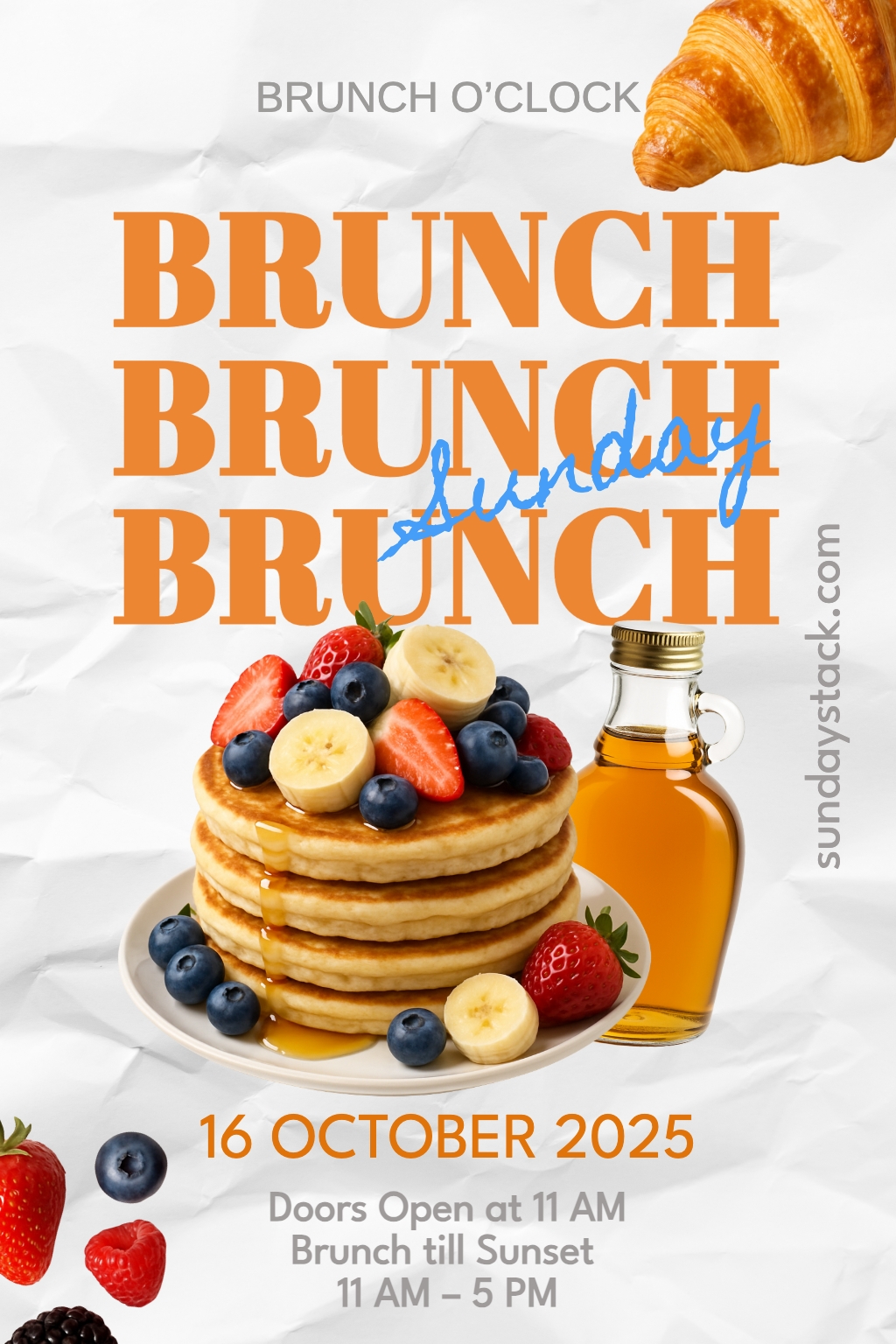 Brunch O'Clock Promotional Breakfast Poster for Sunday Event Flyer
