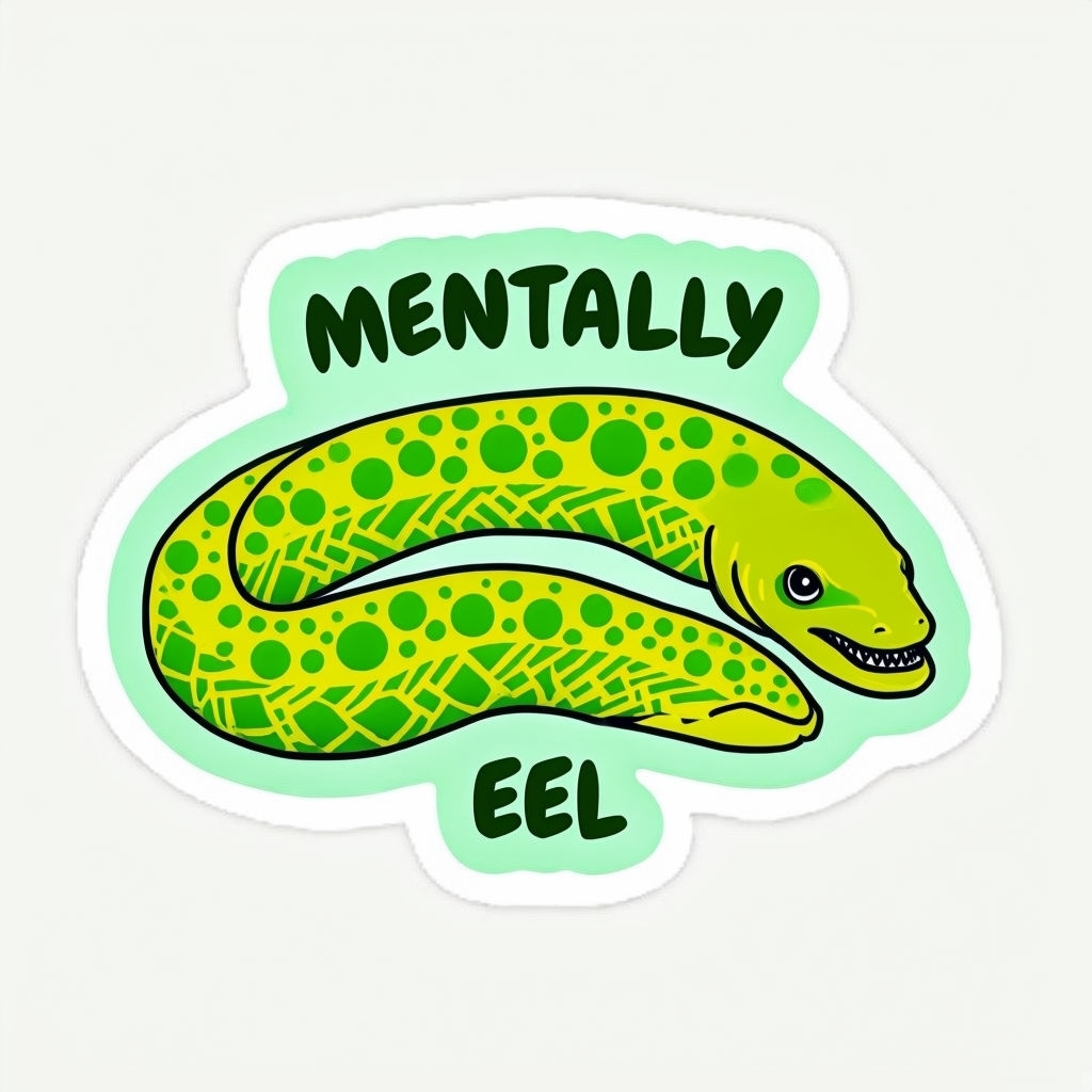 Playful Cartoon Eel Sticker with Mentally Eel Text