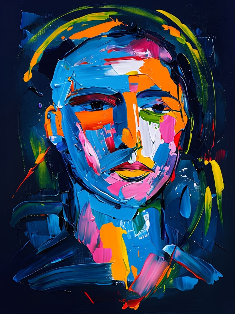 Vibrant Abstract Expressionist Figure Portrait Painting Art