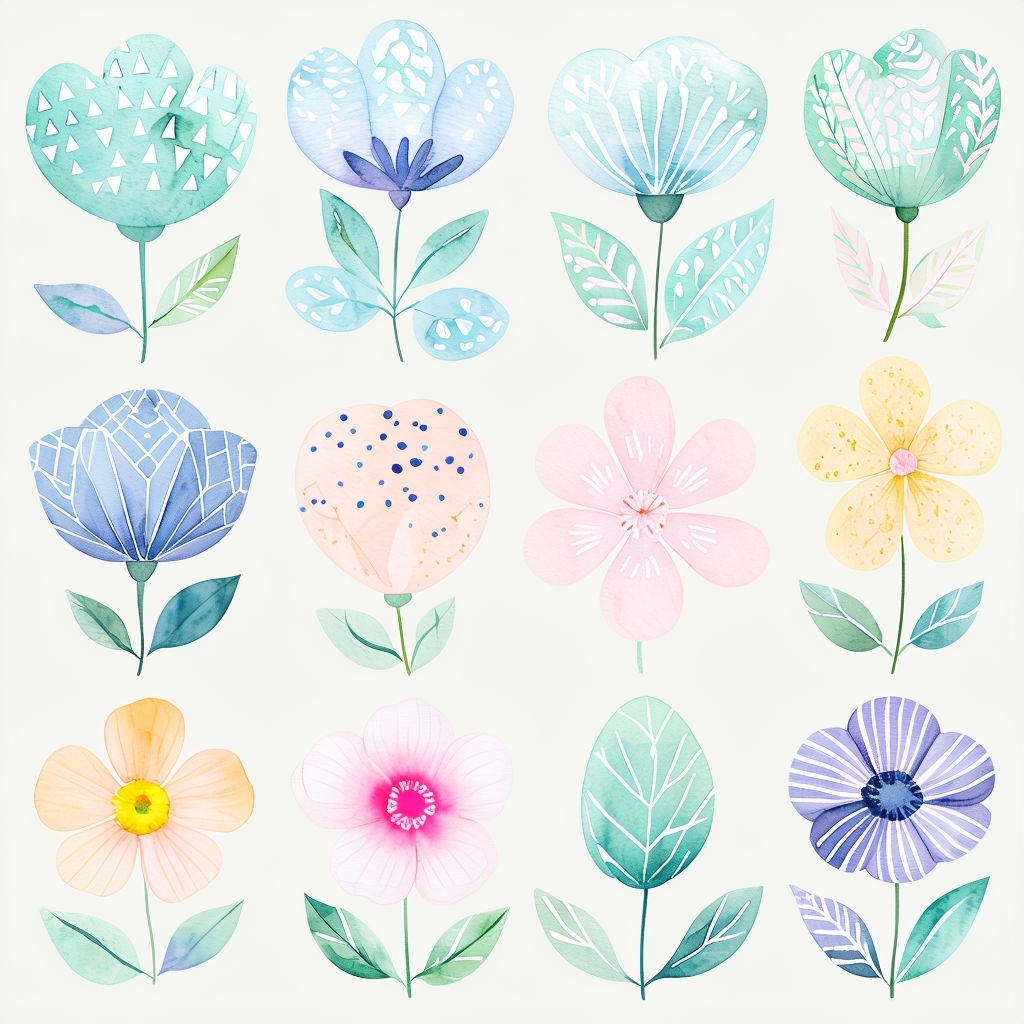 Whimsical Hand-Painted Watercolor Flowers Seamless Pattern