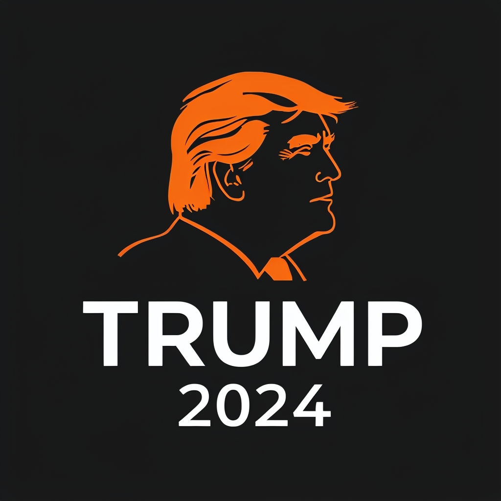 Minimalist Orange Trump Profile with Bold 2024 Text Art