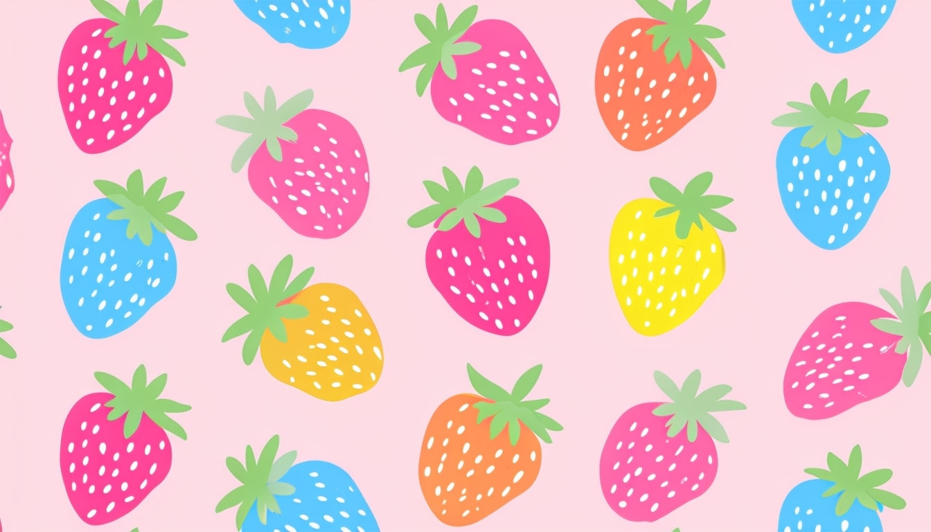 Vibrant Strawberry Pattern on Light Pink Background for Virtual Backgrounds