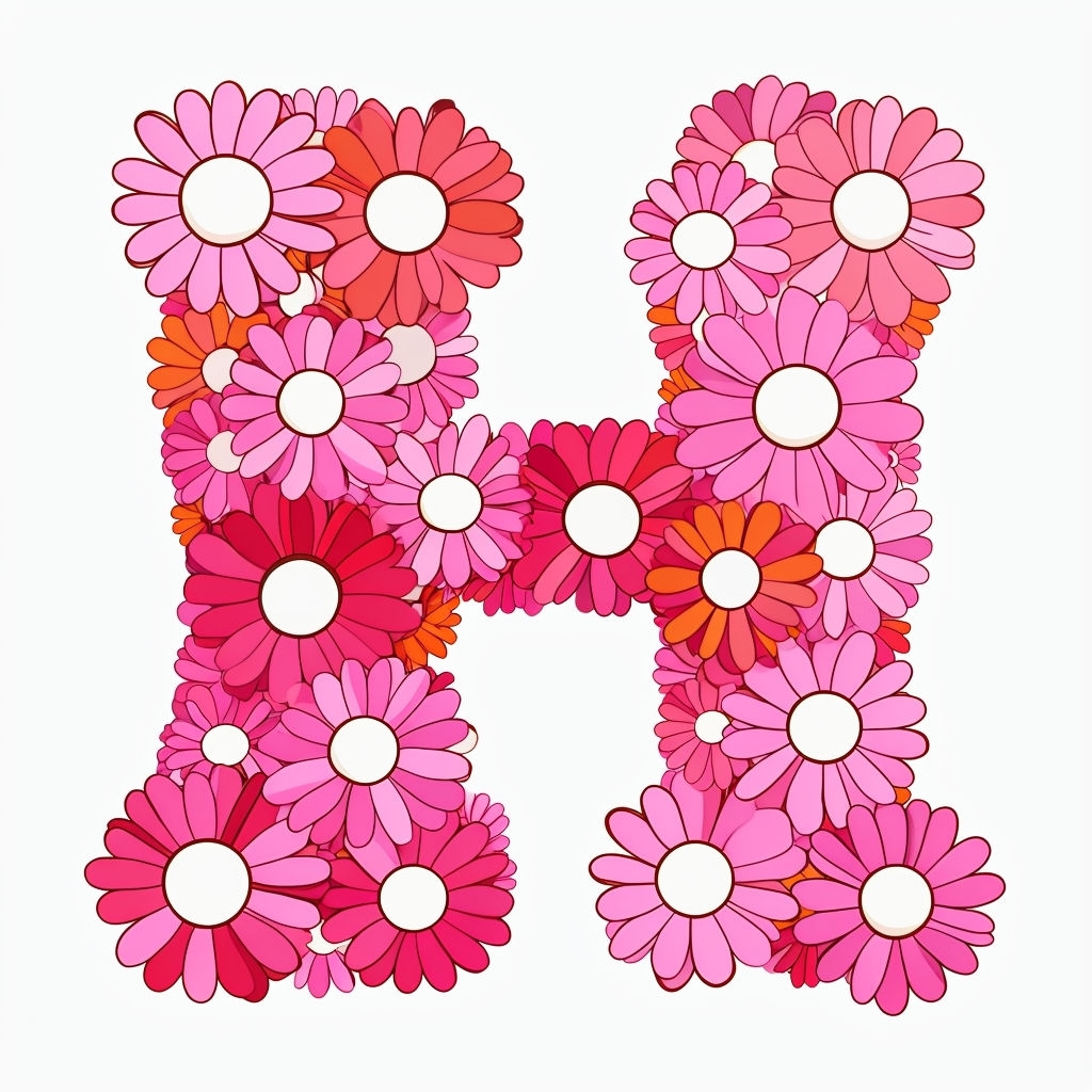 Floral Letter H Sticker Design with Colorful Daisy Flowers Monogram