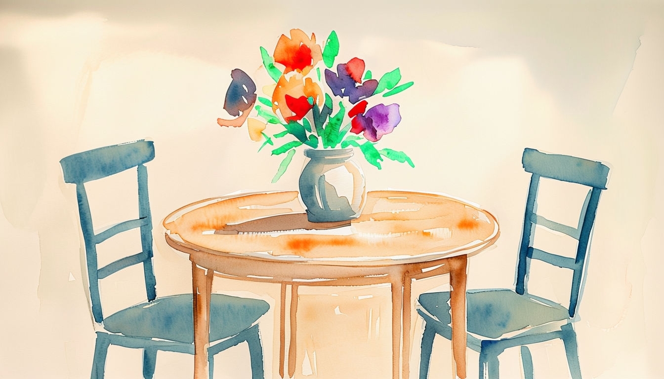 Cozy Watercolor Dining Room Interior Scene for Virtual Backgrounds