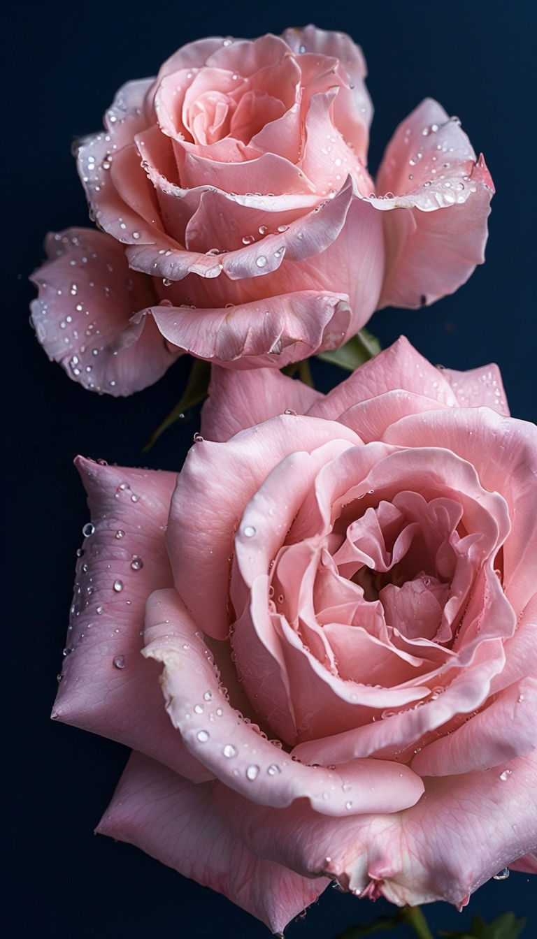 Elegant Pink Roses with Dew Drops on Navy Background Phone Case Cover