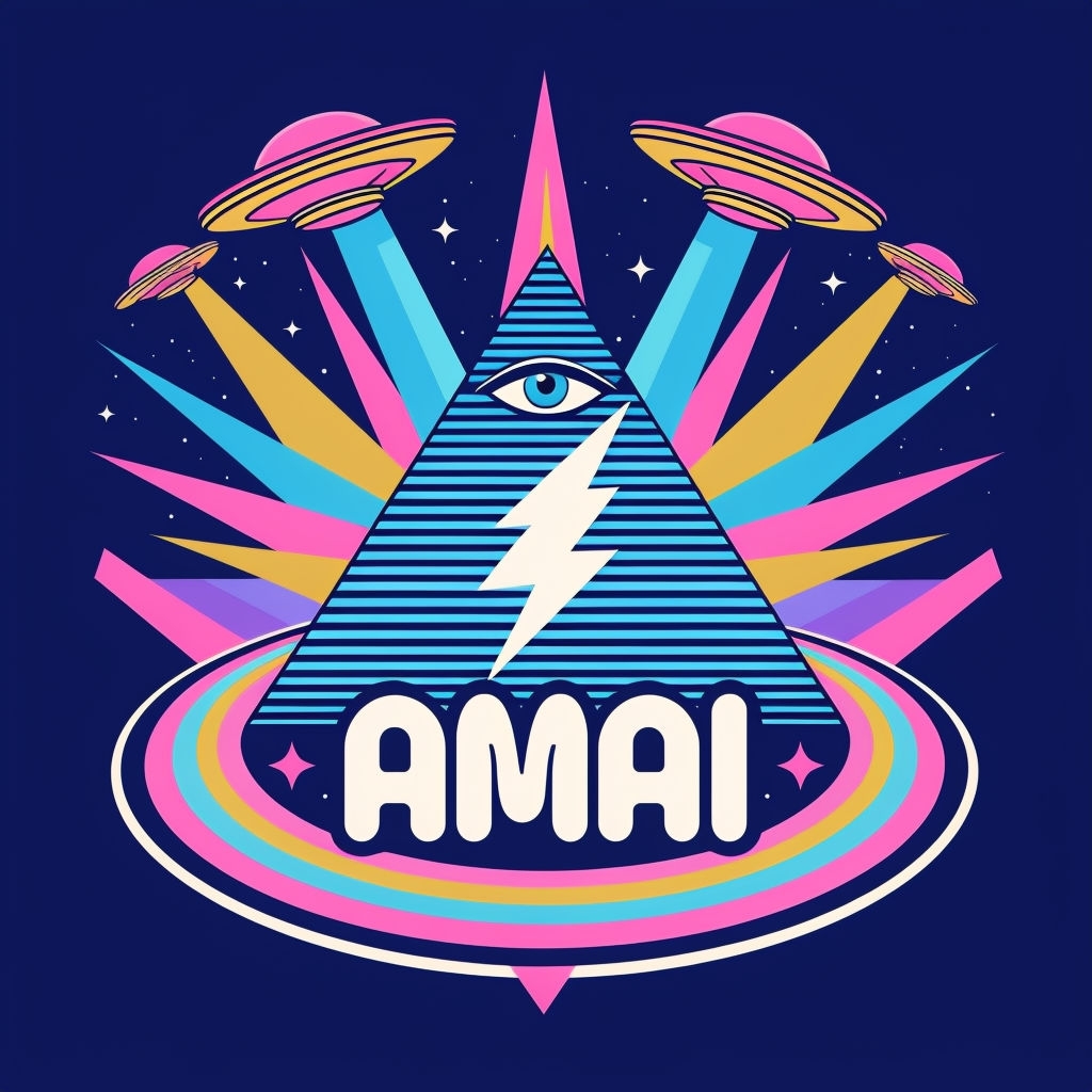 Vibrant Retro-Futuristic Pyramid Graphic T-Shirt