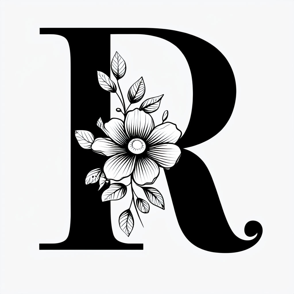 Floral Black Letter R Monogram Design for Elegant Branding Monogram