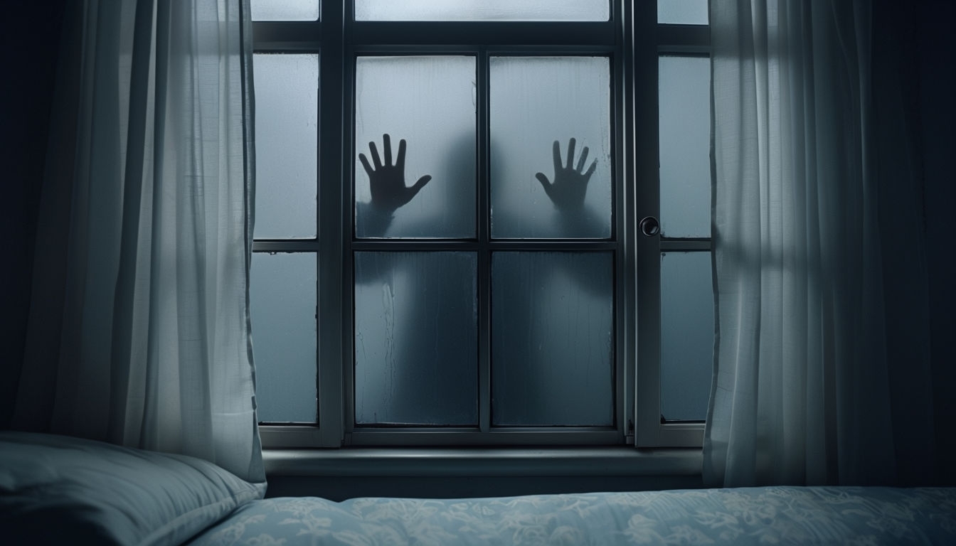 Eerie Window with Shadowy Silhouettes Virtual Background