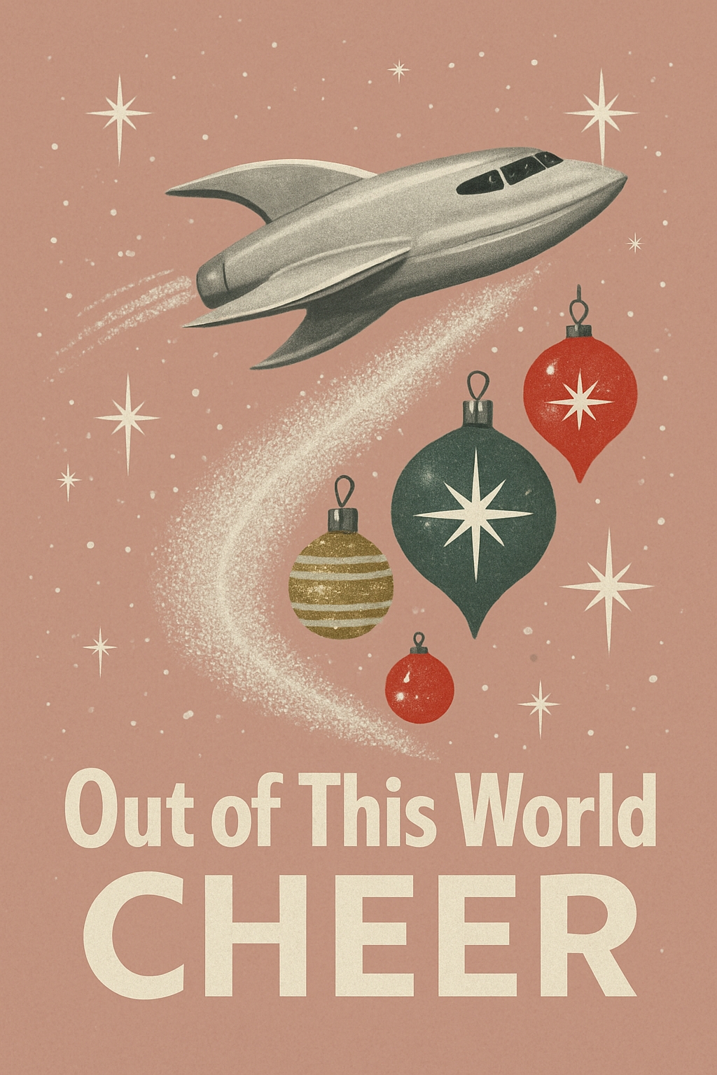 Vintage Retro Rocket Ship Christmas Cheer Card Design