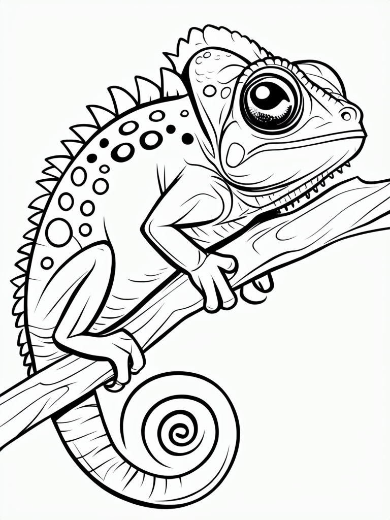 Playful Chameleon Outline Drawing for Coloring Book Pages