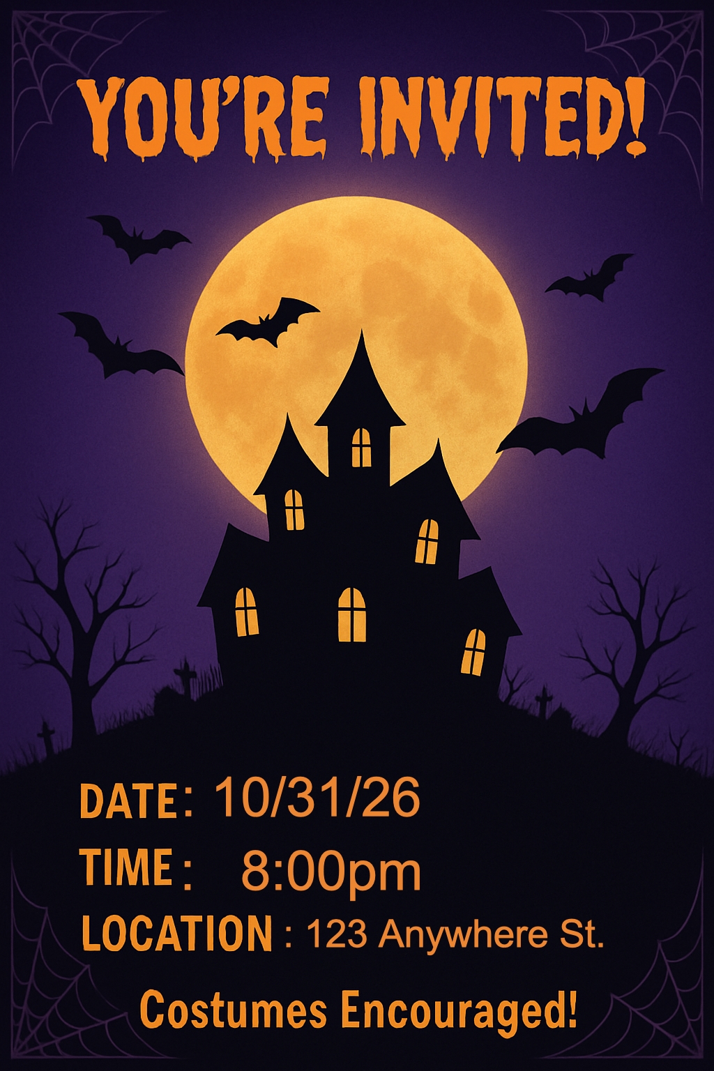 Spooky Halloween Invitation Poster with Haunted House and Moon Cards & Invites