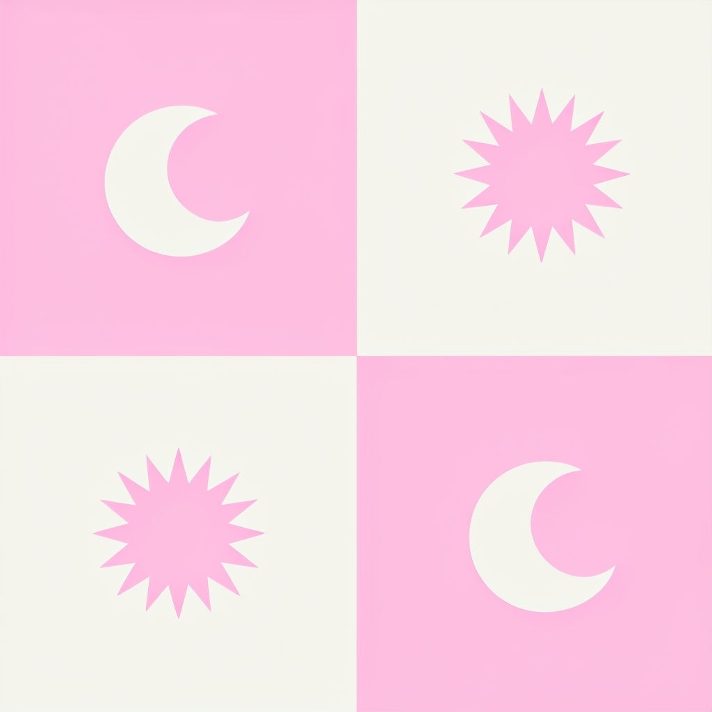 Minimalist Checkerboard Pattern with Moon and Starburst Design Seamless Pattern