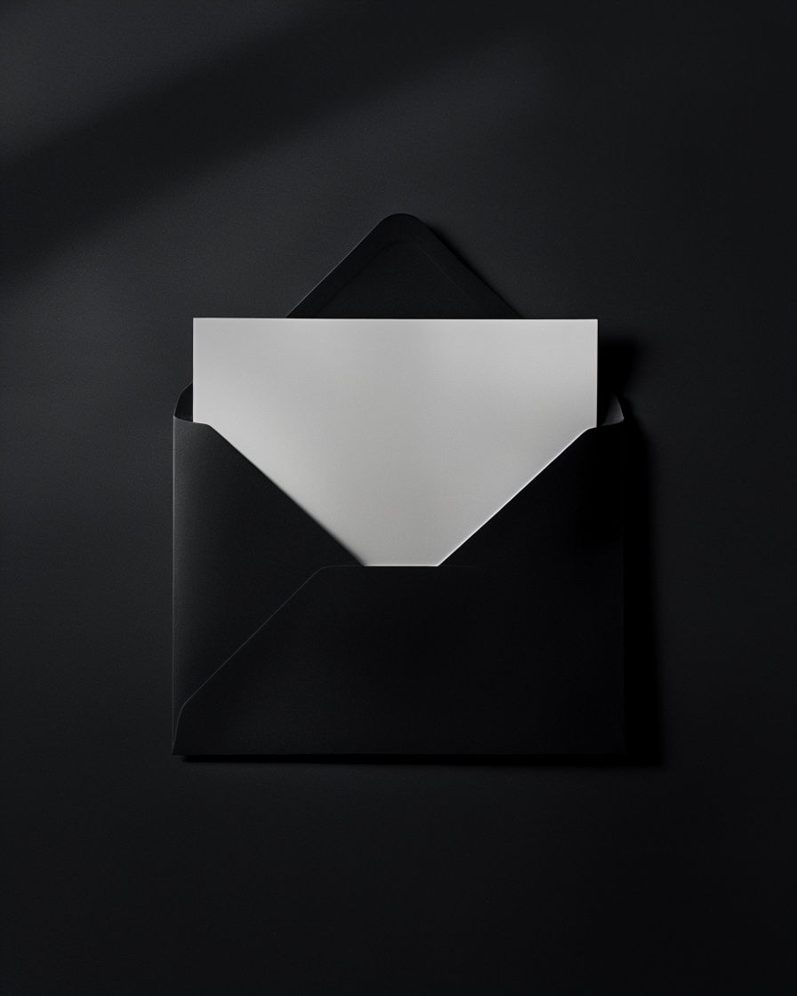 Elegant Black Envelope with White Paper Minimalist Mockup