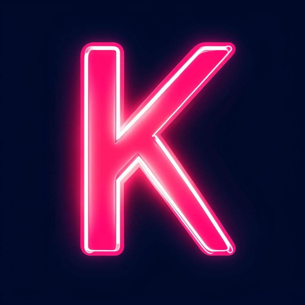 Vibrant Neon Pink Letter K on Midnight Blue Background Monogram