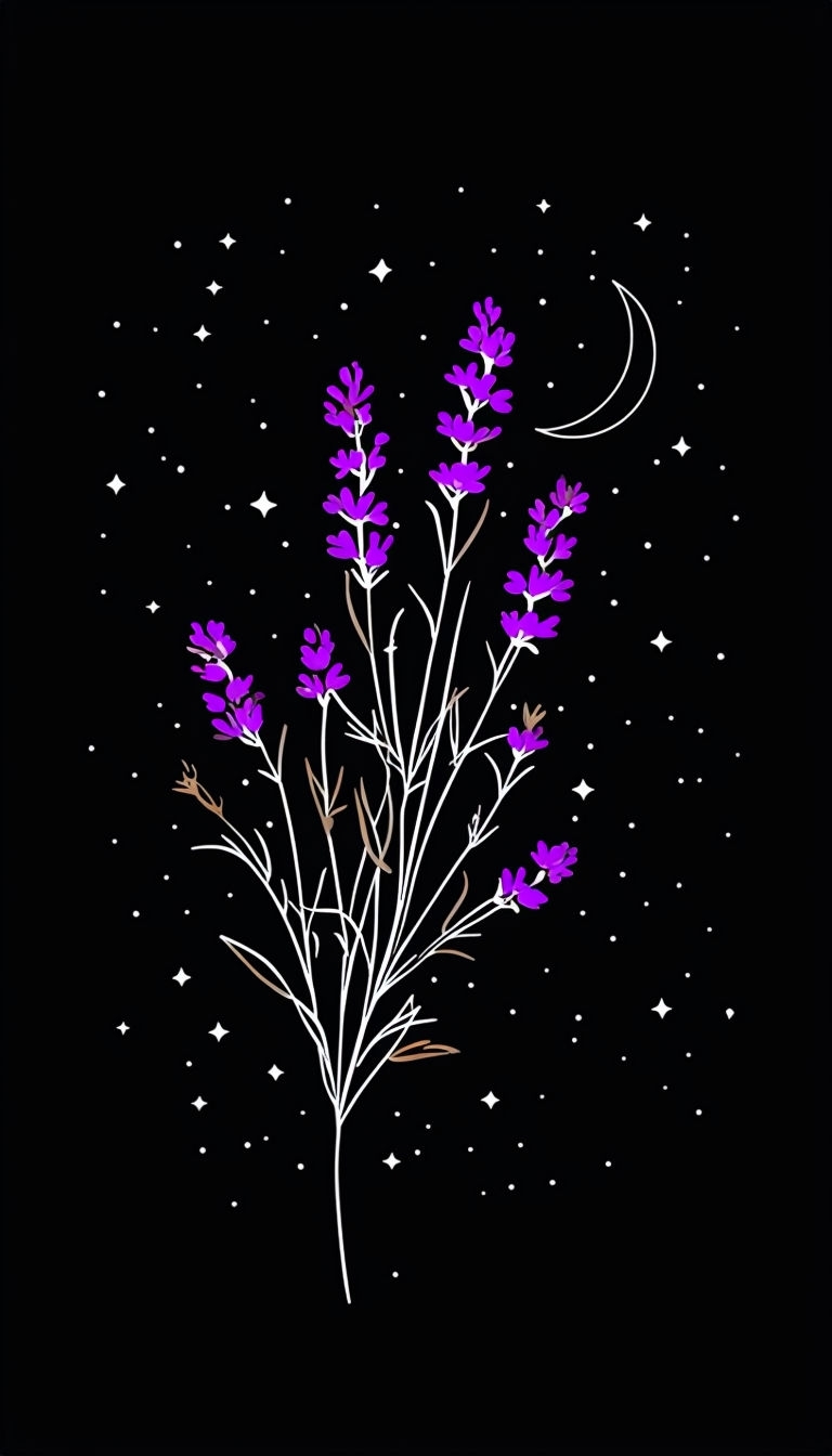 Minimalist Lavender Bouquet with Stars and Moon Mobile Wallpaper