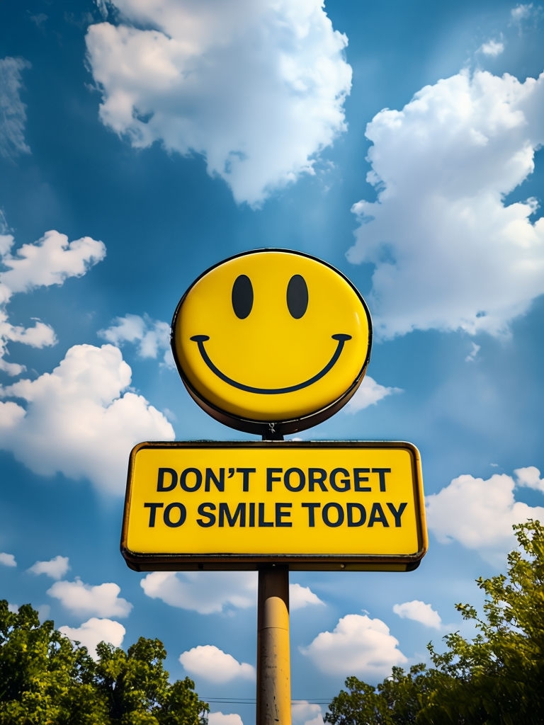 Bright Yellow Smiley Face Motivational Poster with Uplifting Message
