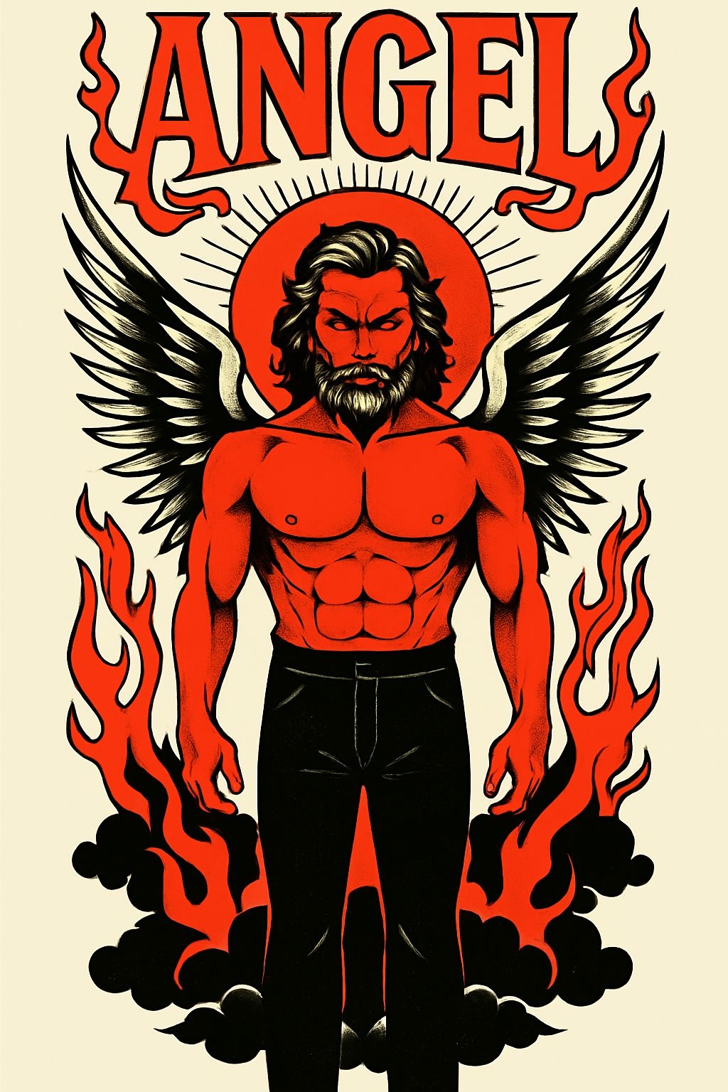 Fiery Red Angelic Figure with Wings and Flames T-Shirt