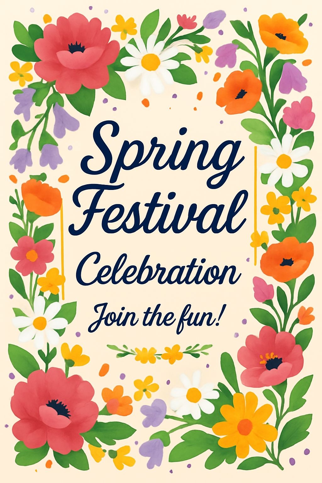 Vibrant Floral Spring Festival Celebration Poster Design Event Sign