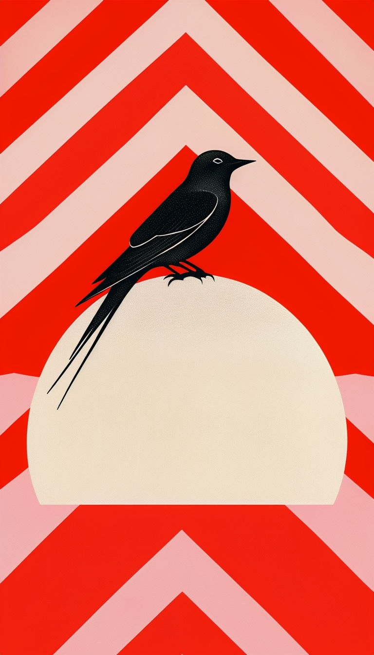 Stylized Black Bird Silhouette on Half-Circle Graphic Mobile Wallpaper