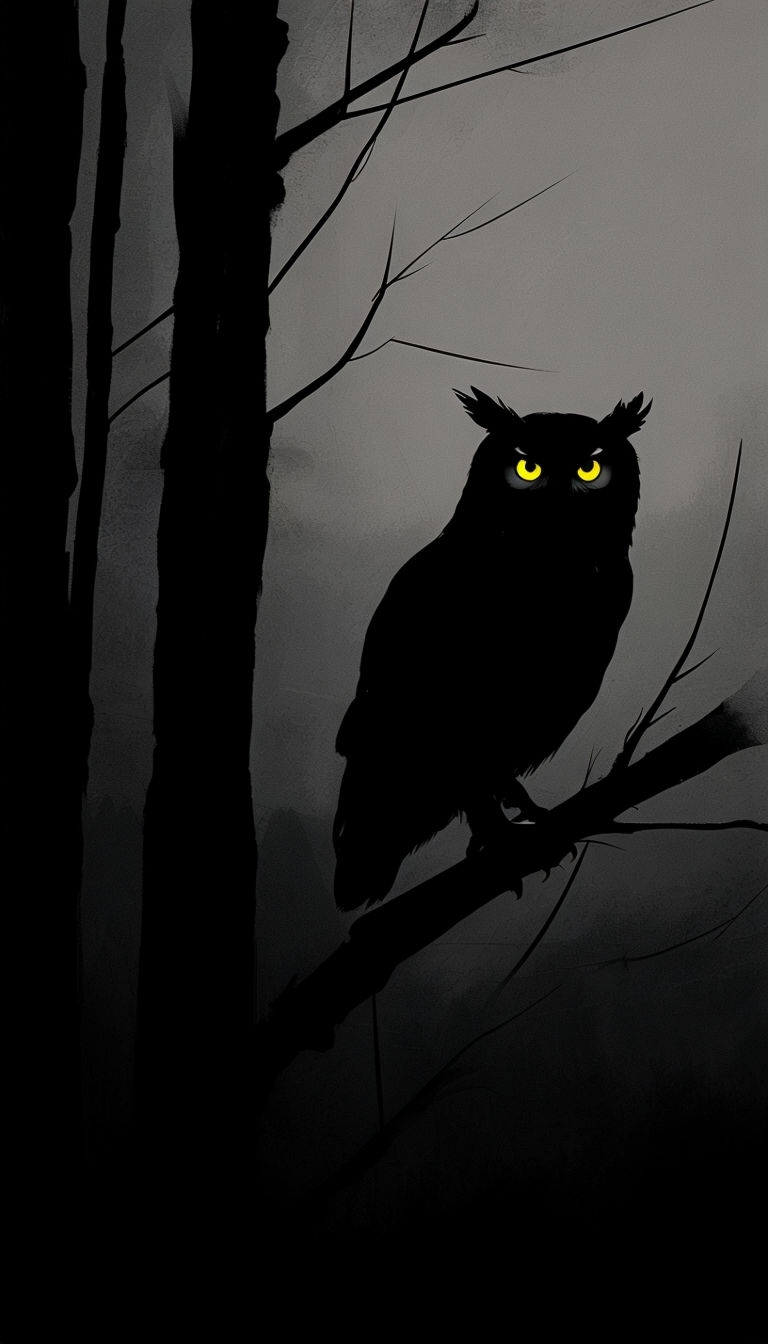 Mysterious Owl Silhouette with Glowing Yellow Eyes Wallpaper