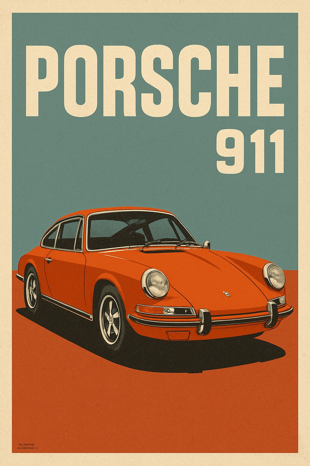 Vintage Porsche 911 Retro Illustration on Teal Background Poster