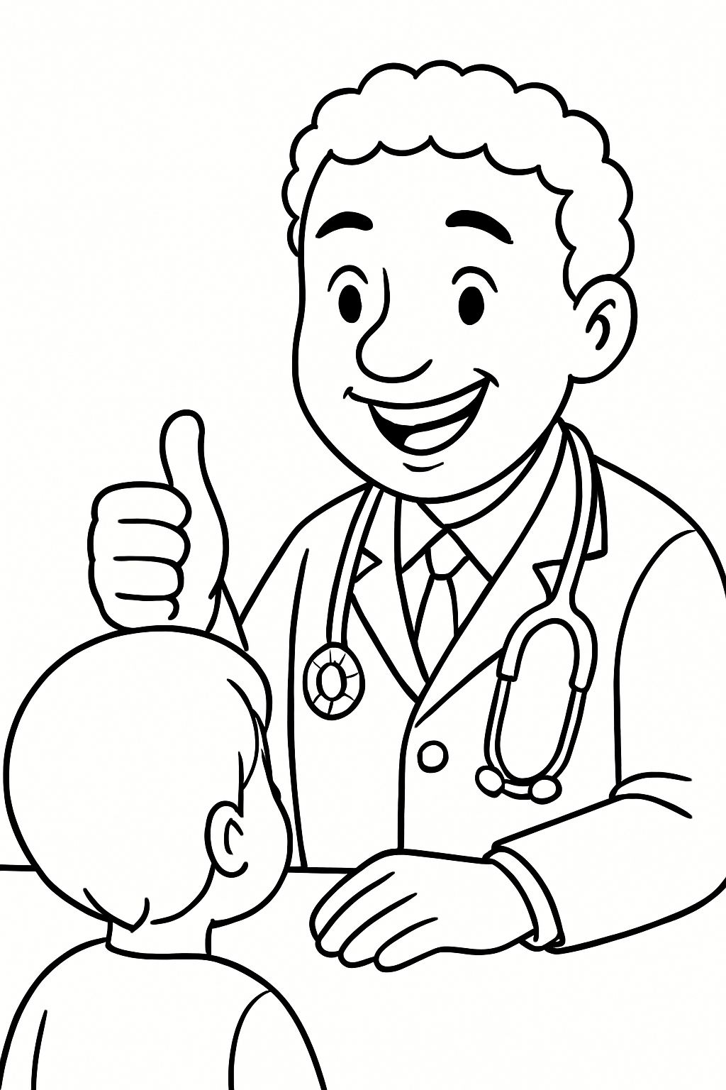 Friendly Doctor-Patient Interaction Illustration for Coloring Book Pages