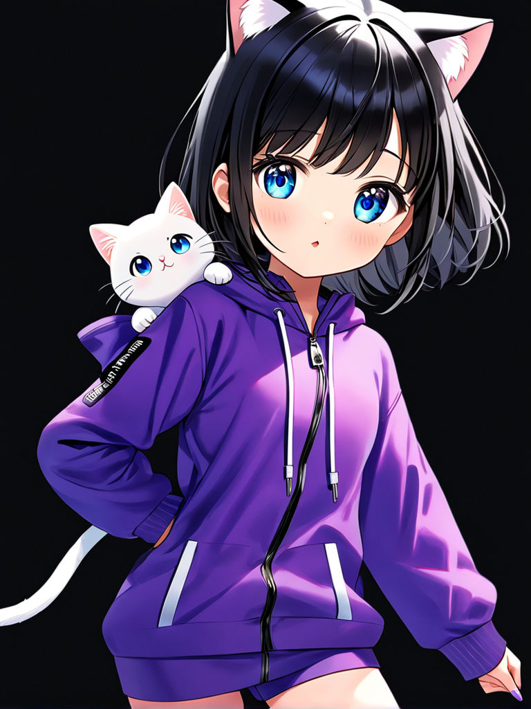 Cute anime girl in a purple hoodie