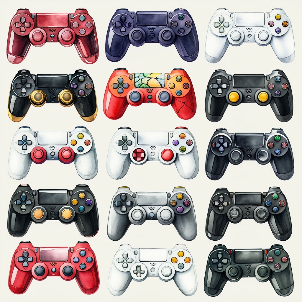 Colorful Gaming Controllers Watercolor Seamless Pattern