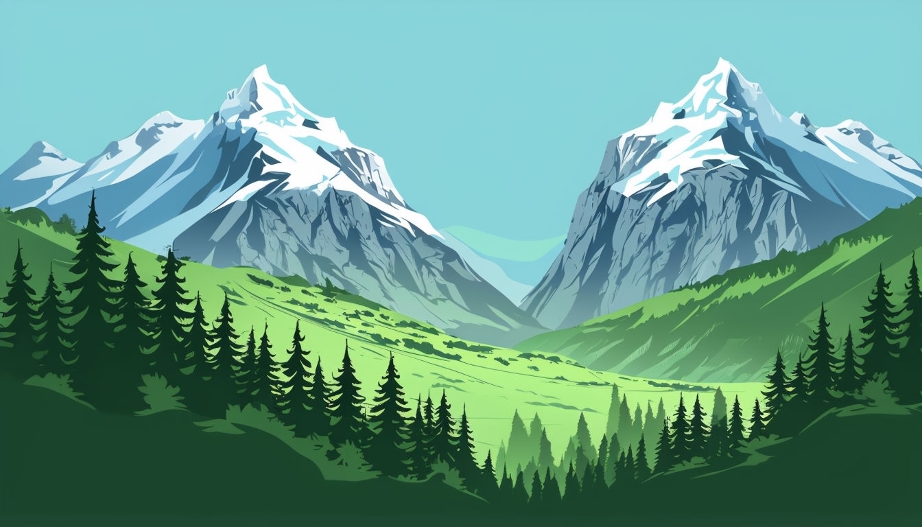 Enchanting Cartoon Mountain Landscape Virtual Background