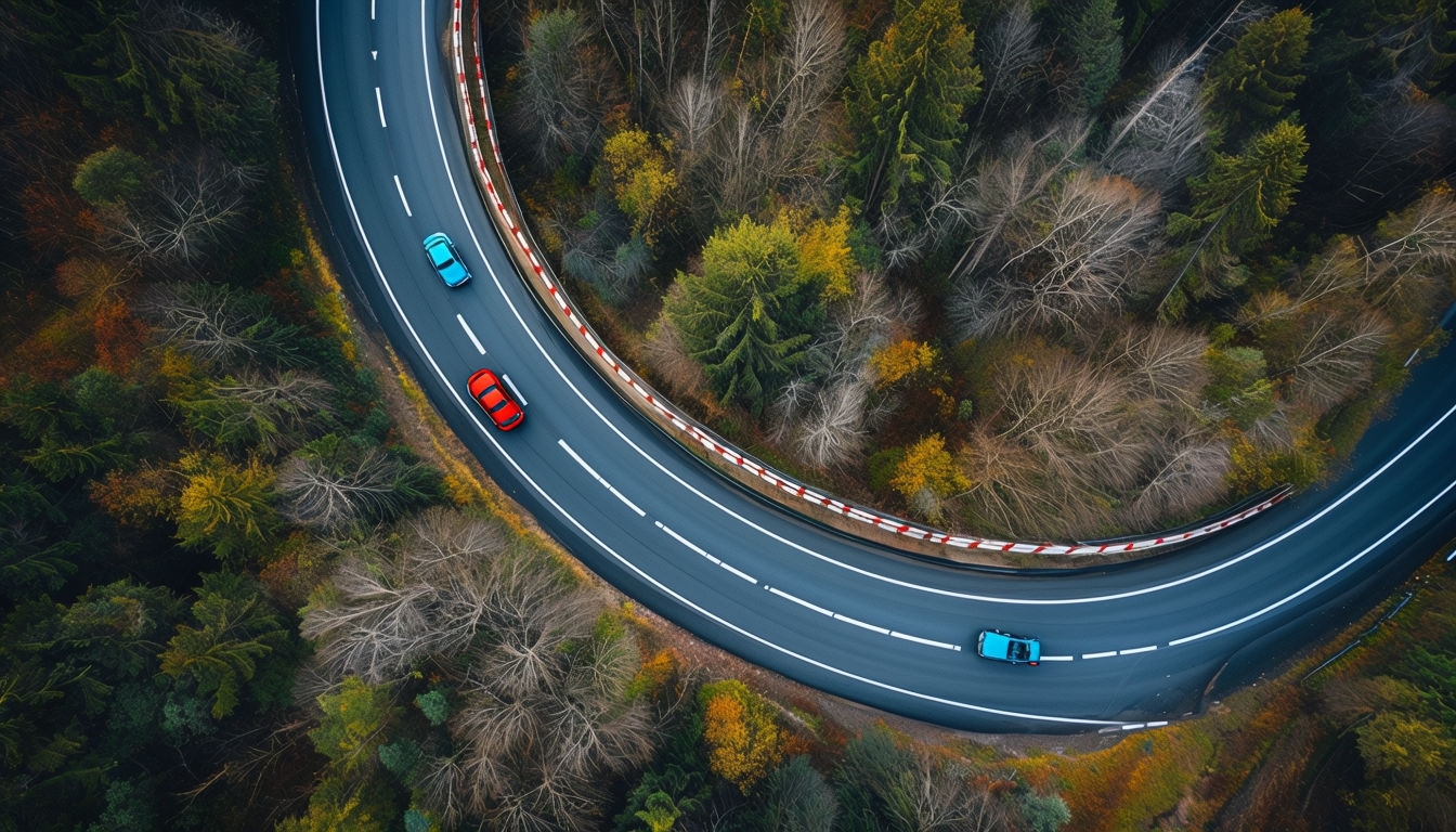 Winding Road Through Autumn Forest Aerial Photograph Backgrounds