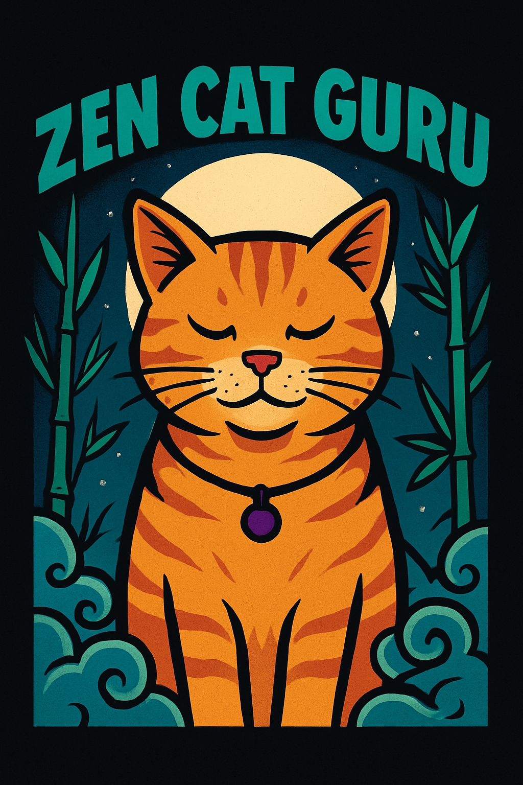 Zen Cat Guru Whimsical Illustration T-Shirt