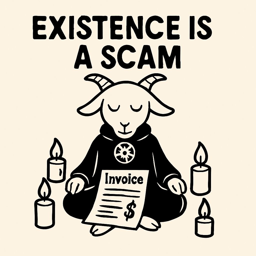 Meditative Goat with Invoice and Existence Is A Scam T-Shirt