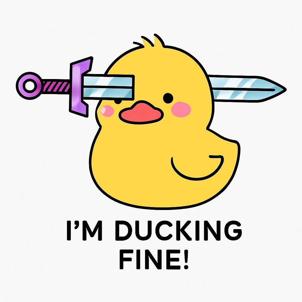 Cheerful Cartoon Rubber Duck with Fantasy Sword Sticker